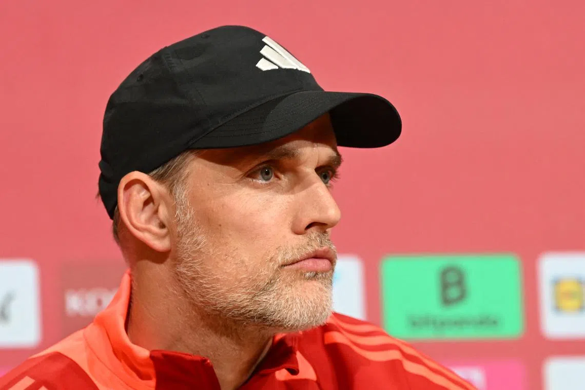 FILE PHOTO: Soccer Football - Bundesliga - Bayern Munich v VfL Wolfsburg - Allianz Arena, Munich, Germany - May 12, 2024 Bayern Munich coach Thomas Tuchel during a press conference after the match REUTERS/Angelika Warmuth