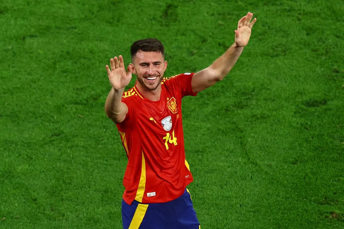 FILE PHOTO: Soccer Football - Euro 2024 - Group B - Spain v Italy - Arena AufSchalke, Gelsenkirchen, Germany - June 20, 2024 Spain's Aymeric Laporte celebrates after the match REUTERS/Kacper Pempel/File Photo