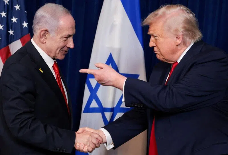 Israeli Prime Minister Benjamin Netanyahu (left) and US President Donald Trump at a press conference in Palm Beach, Florida, in December 2025.