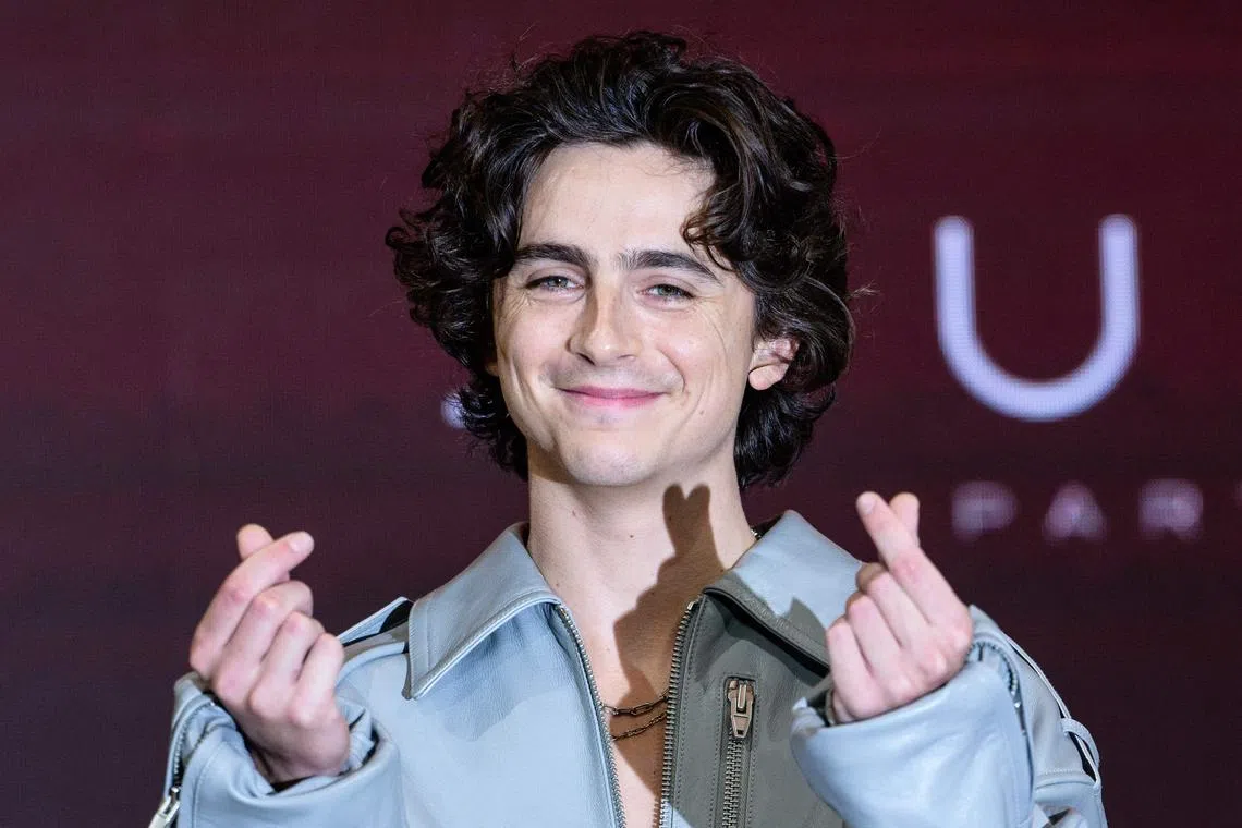 US-French actor Timothee Chalamet poses during a press conference for Dune: Part Two in Seoul on Feb 21, 2024. 