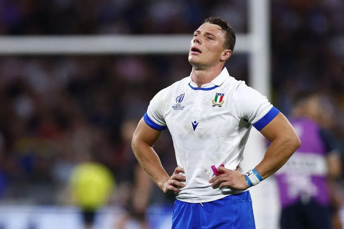 Rugby Union - Rugby World Cup 2023 - Pool A - New Zealand v Italy - Groupama Stadium, Lyon, France - September 29, 2023 Italy's Paolo Garbisi reacts REUTERS/Gonzalo Fuentes/ File photo