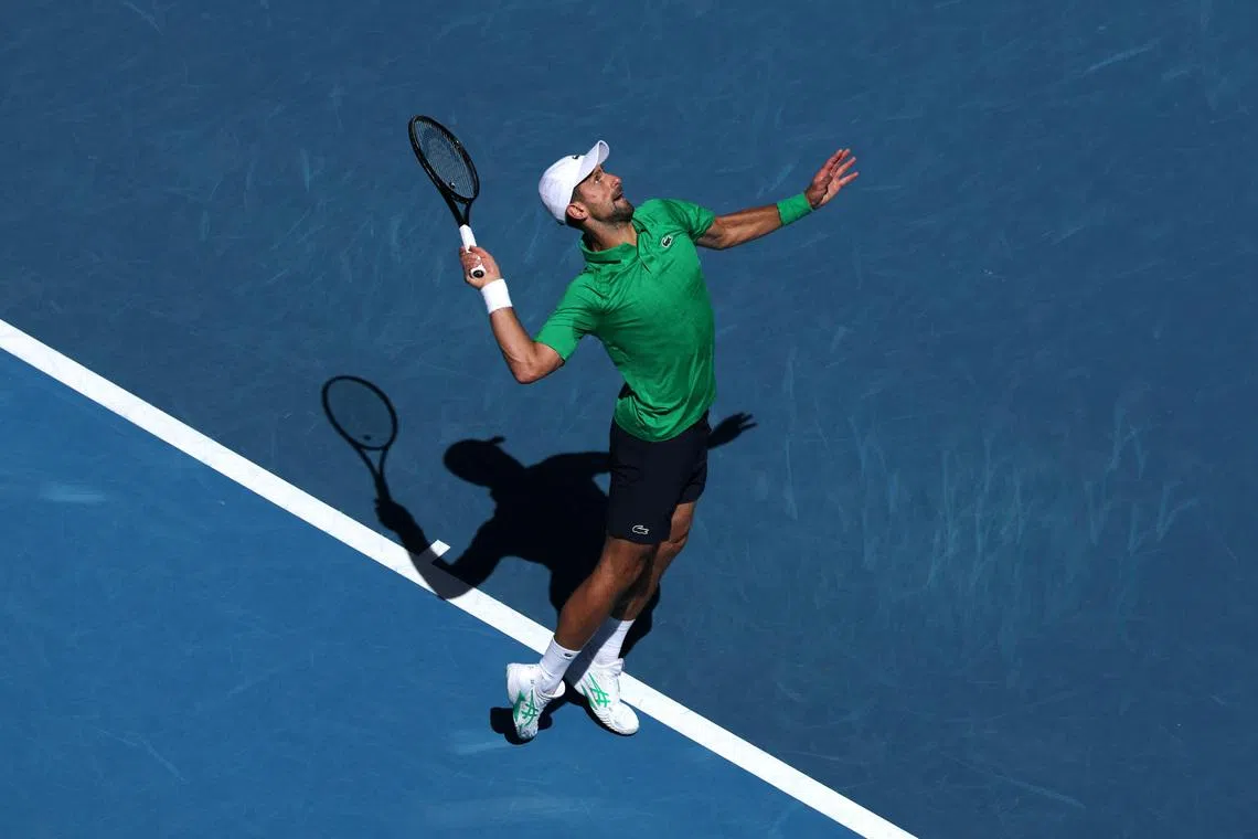 Tennis - Australian Open - Melbourne Park, Melbourne, Australia - January 22, 2026 Serbia's Novak Djokovic in action during his second round match against Italy's Francesco Maestrelli REUTERS/Edgar Su