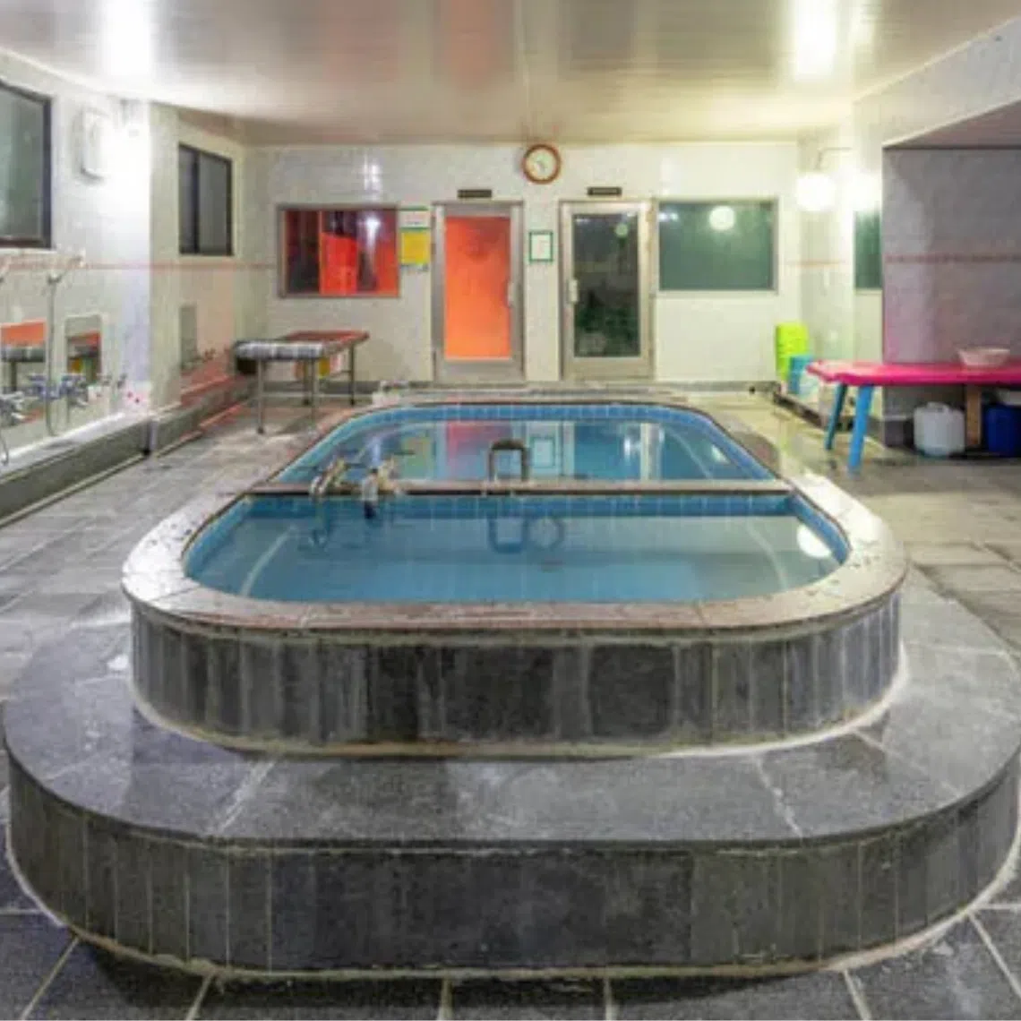 A replica of a Korean bathhouse equipped with pools and saunas.