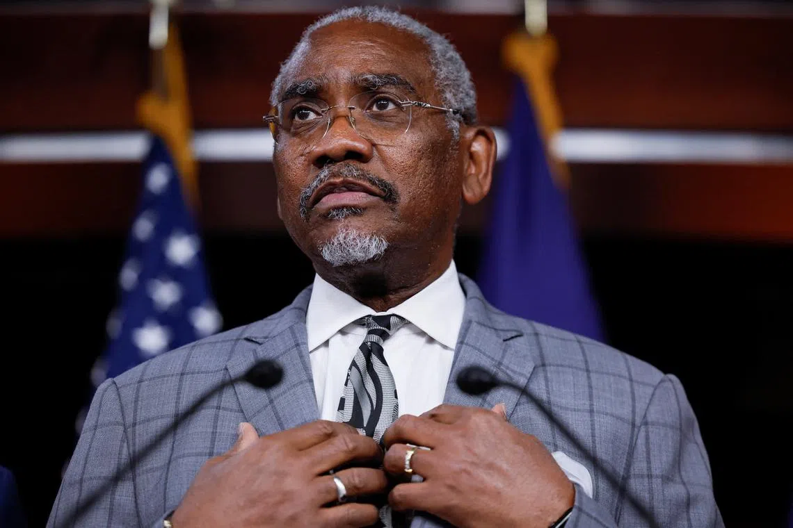 FILE PHOTO:,U.S. Representative Gregory Meeks (D-NY), Chairman of the House Committee on Foreign Affairs, answers questions during a news conference about the recent Congressional delegation trip to the Indo-Pacific region, on Capitol Hill in Washington, U.S., August 10, 2022. REUTERS/Evelyn Hockstein/File Photo