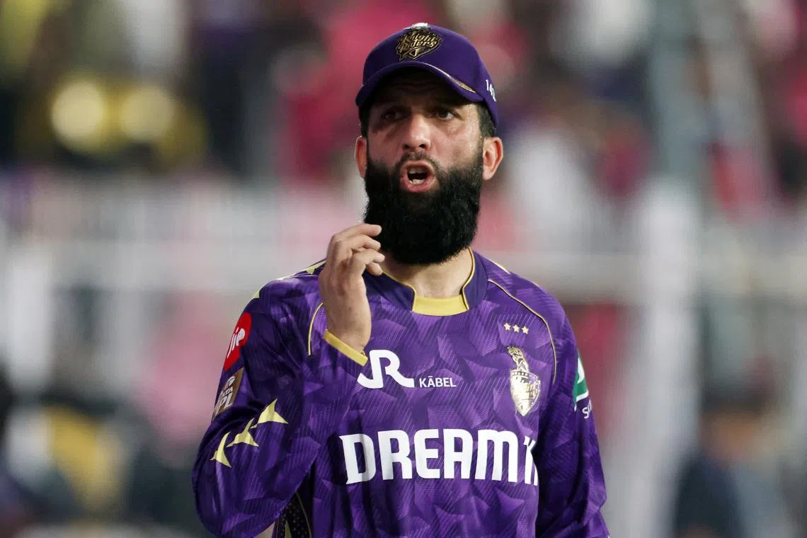 Cricket - Indian Premier League - IPL - Rajasthan Royals v Kolkata Knight Riders - Assam Cricket Association Stadium, Guwahati, India - March 26, 2025 Kolkata Knight Riders' Moeen Ali during the match REUTERS/Stringer