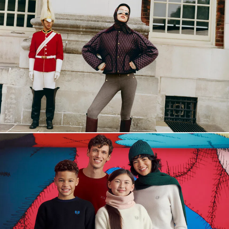 (Clockwise from top left) Burberry's cropped Floriston Jacket in mahogany brown, Onitsuka Tiger’s Autumn-Winter 25 Blouson Jacket styled with layers and Uniqlo’s Kaws Winter collection.