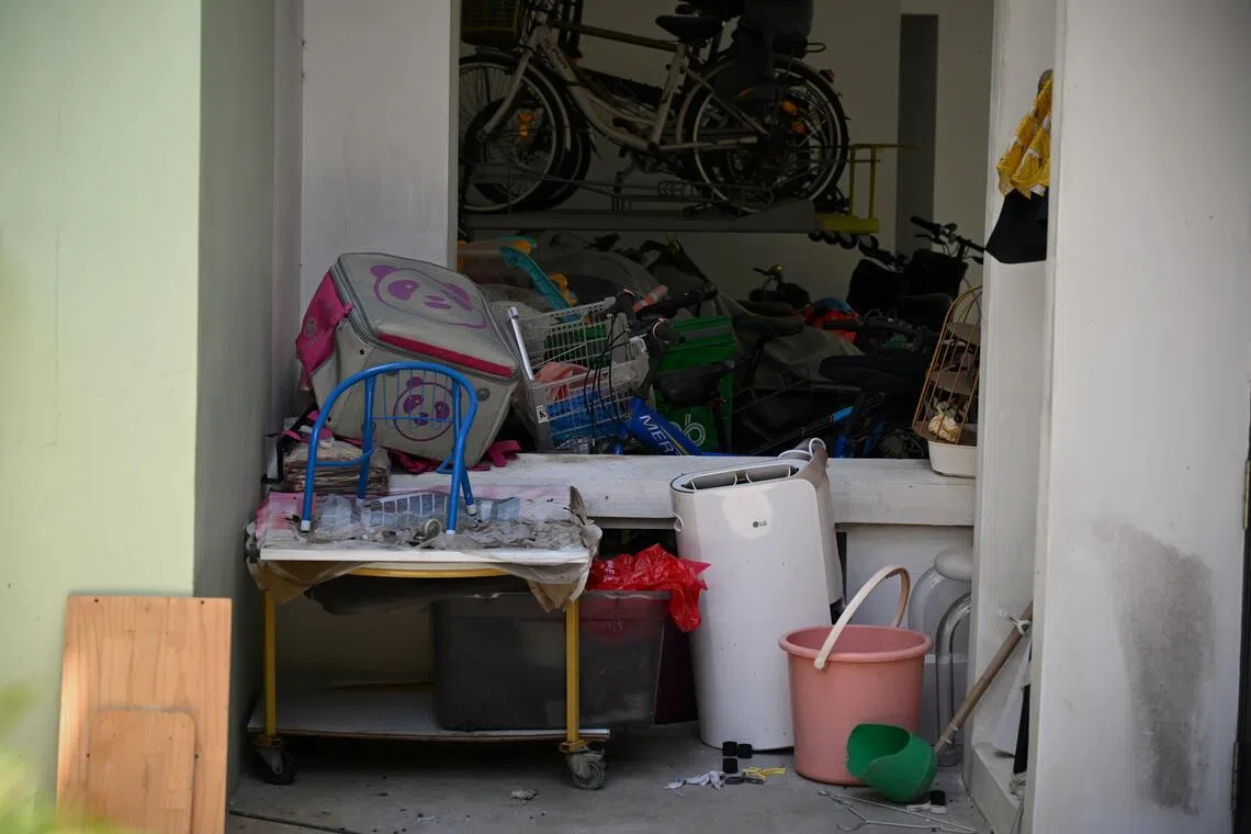 A rubbish pile at a void deck in Tampines Boulevard on May 5.