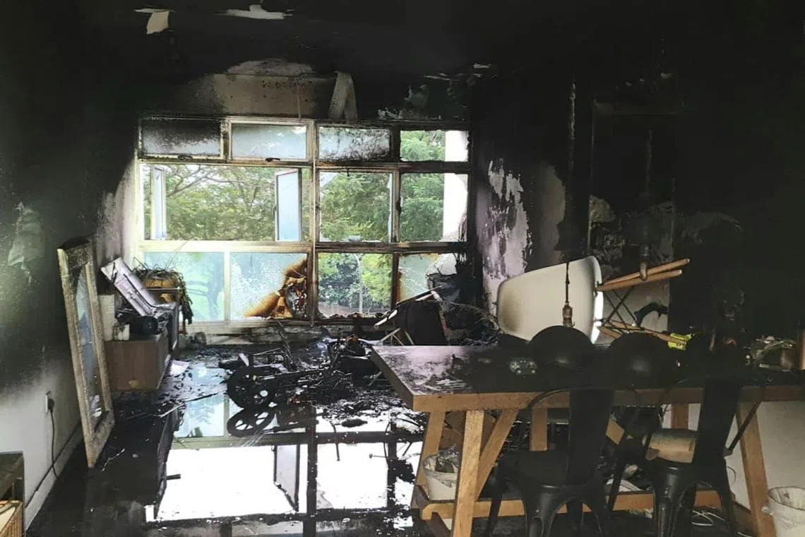 The fire at Block 443C Fernvale Road originated from the battery pack of a personal mobility device, which was charging. 