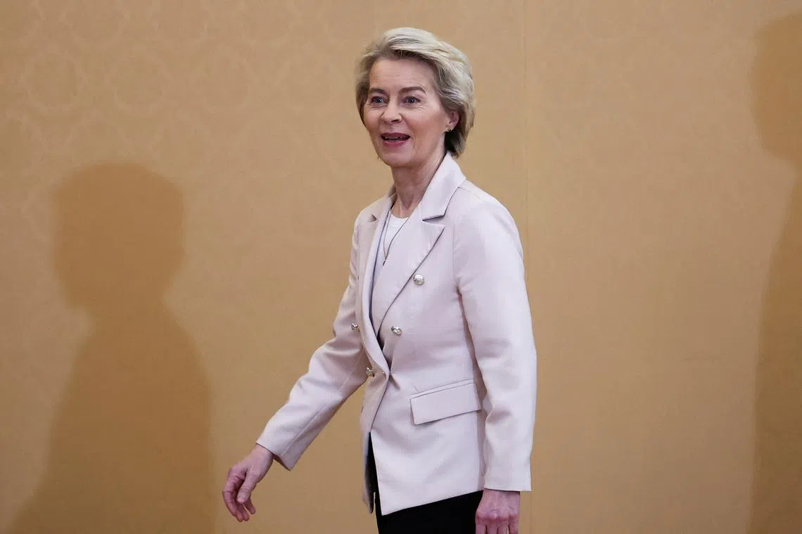 European Commission President Ursula von der Leyen walks as she meets with Poland's Prime Minister Donald Tusk at the Chancellery of the Prime Minister in Warsaw, Poland, February 23, 2024. REUTERS/Kacper Pempel