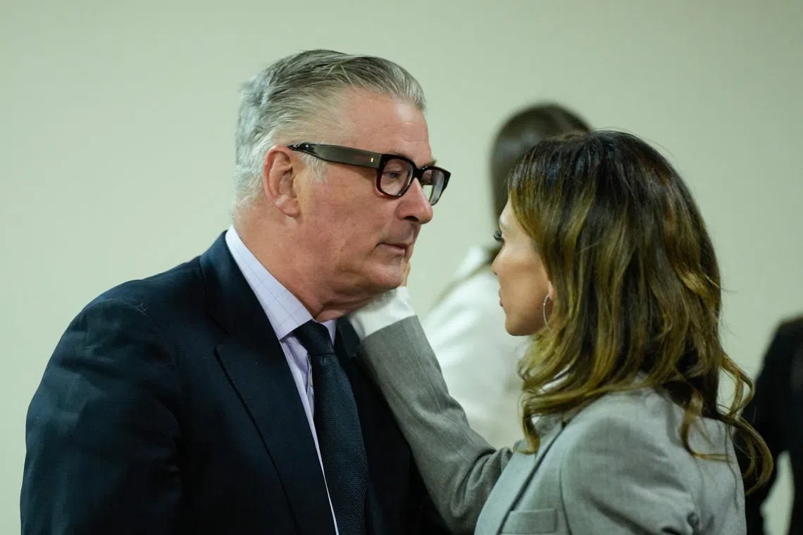 Actor Alec Baldwin and wife Hilaria Baldwin attending his involuntary manslaughter trial in Santa Fe, New Mexico, on July 12.