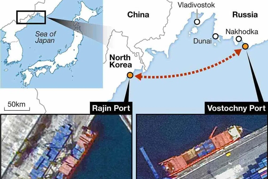 Satellite images show the ship docked at Rajin. It also seems that the ship had called at Vostochny Port in Russia in the same month.