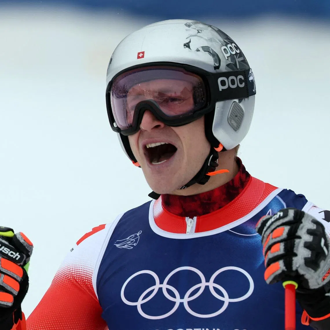 Milano Cortina 2026 Olympics - Alpine Skiing - Men's Giant Slalom Run 2 - Stelvio Ski Centre, Bormio, Italy - February 14, 2026. Marco Odermatt of Switzerland reacts after his second run REUTERS/Gintare Karpaviciute/File Photo