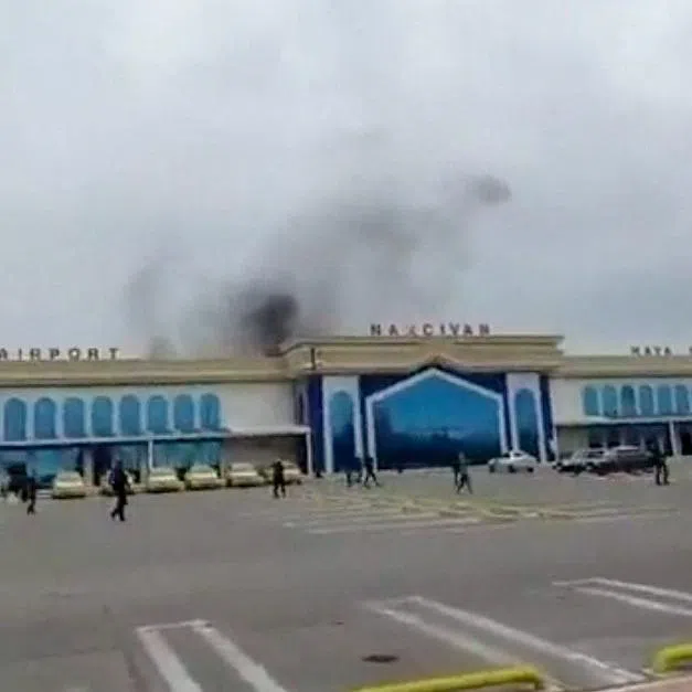 Smoke rises following a drone explosion at the airport of Nakhchivan, Azerbaijan, in this screengrab obtained from a social media video released March 5, 2026. Social Media/via REUTERS