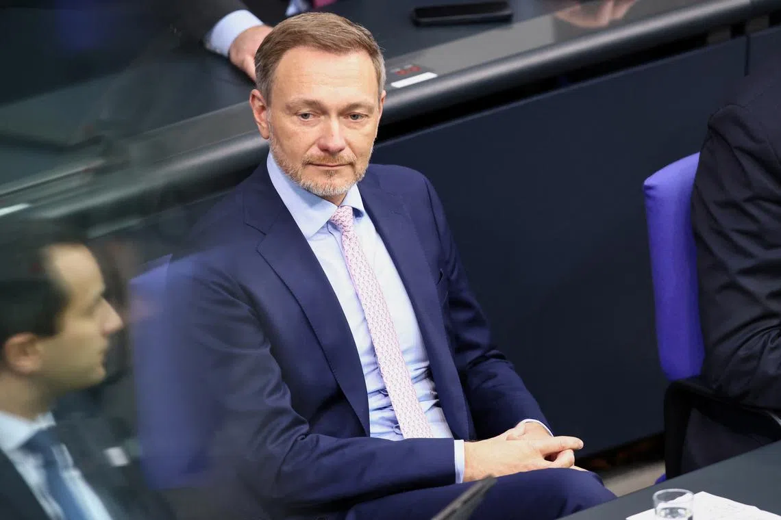 German Finance Minister Christian Lindner sits during a session of the lower house of parliament, the Bundestag, in Berlin, Germany, February 21, 2024. REUTERS/Liesa Johannssen/File Photo