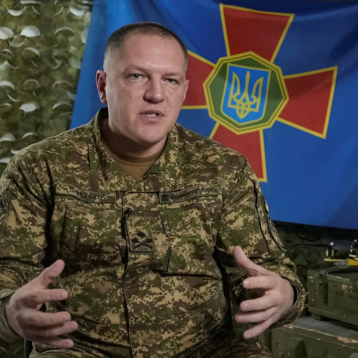Oleksandr Pivnenko, commander of the National Guard of Ukraine, speaks during an interview with Reuters, amid Russia's attack on Ukraine, in Kyiv, Ukraine November 13, 2025. REUTERS/Anna Voitenko