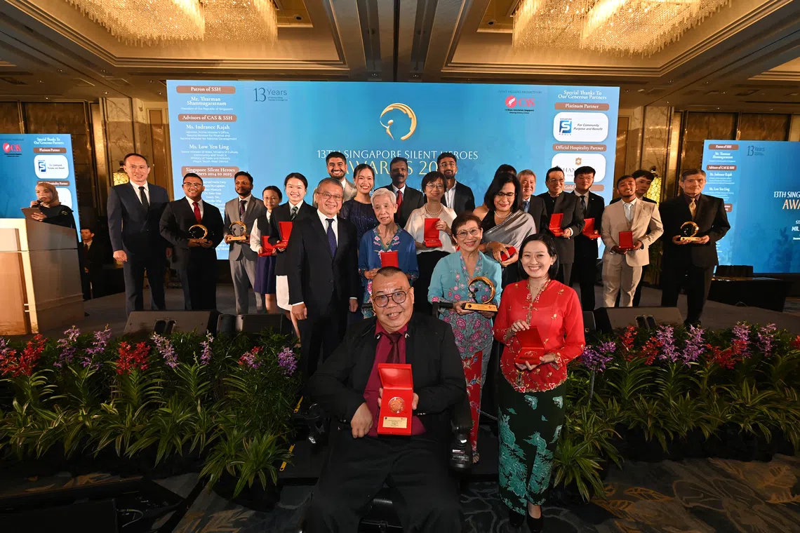 Law Minister Edwin Tong with all winners and finalists at the Singapore Silent Heroes Awards 2026.