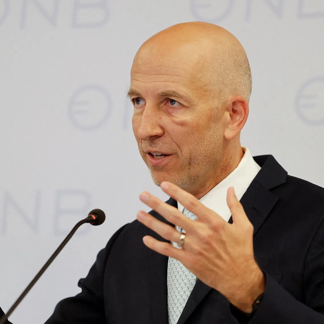 European Central Bank policymaker Martin Kocher holds his first press conference as head of the Austrian National Bank (OeNB), in Vienna, Austria, September 12, 2025. REUTERS/Lisa Leutner