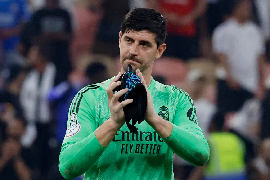 Soccer - Spanish Super Cup - Semi Final - Atletico Madrid v Real Madrid - King Abdullah Sports City, Jeddah, Saudi Arabia - January 8, 2026 Real Madrid's Thibaut Courtois celebrates after the match REUTERS/Vincent West/File Photo
