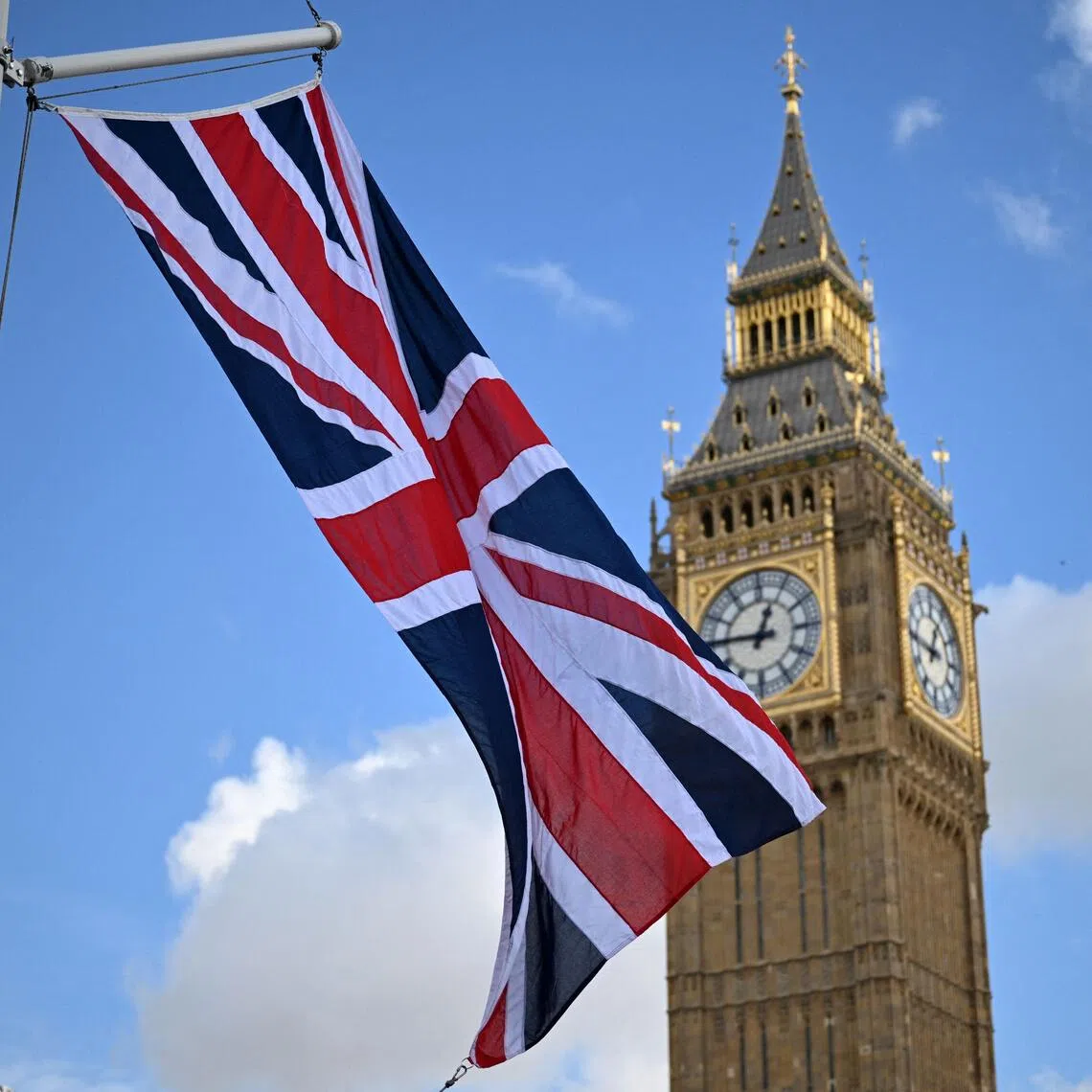 A British Union flag outside the Houses of Parliament in central London.