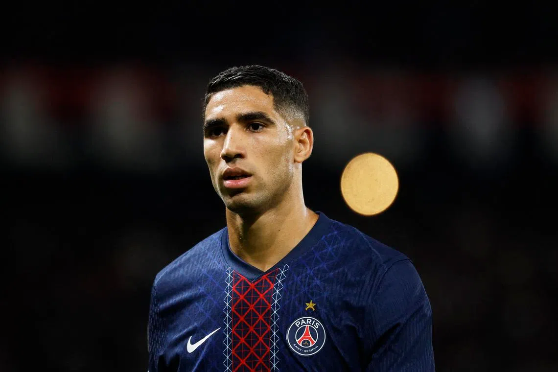 Soccer Football - UEFA Champions League - Paris St Germain v Atalanta - Parc des Princes, Paris, France - September 17, 2025 Paris St Germain's Achraf Hakimi REUTERS/Stephanie Lecocq/File Photo