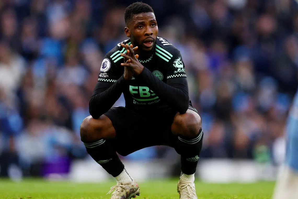 Soccer Football - Premier League - Manchester City v Leicester City - Etihad Stadium, Manchester, Britain - April 15, 2023
Leicester City's Kelechi Iheanacho reacts Action Images via Reuters/Lee Smith EDITORIAL USE ONLY. No use with unauthorized audio, video, data, fixture lists, club/league logos or 'live' services. Online in-match use limited to 75 images, no video emulation. No use in betting, games or single club	/league/player publications.  Please contact your account representative for further details.