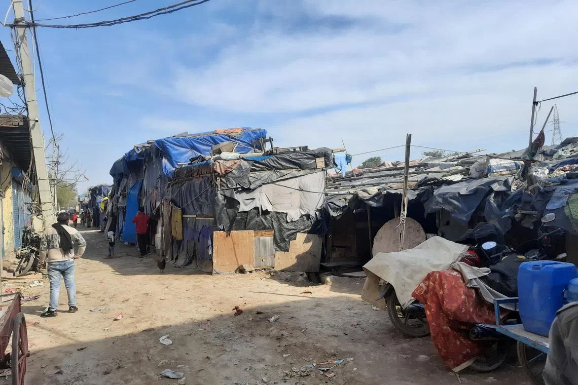 ddrohingya - A view of the Rohingya refugee slum at Kanchan Kunj in Delhi. The camp, which is home to some 260-odd Rohingya refugees, has been destroyed twice in a blaze that some believe may have been acts of arson.