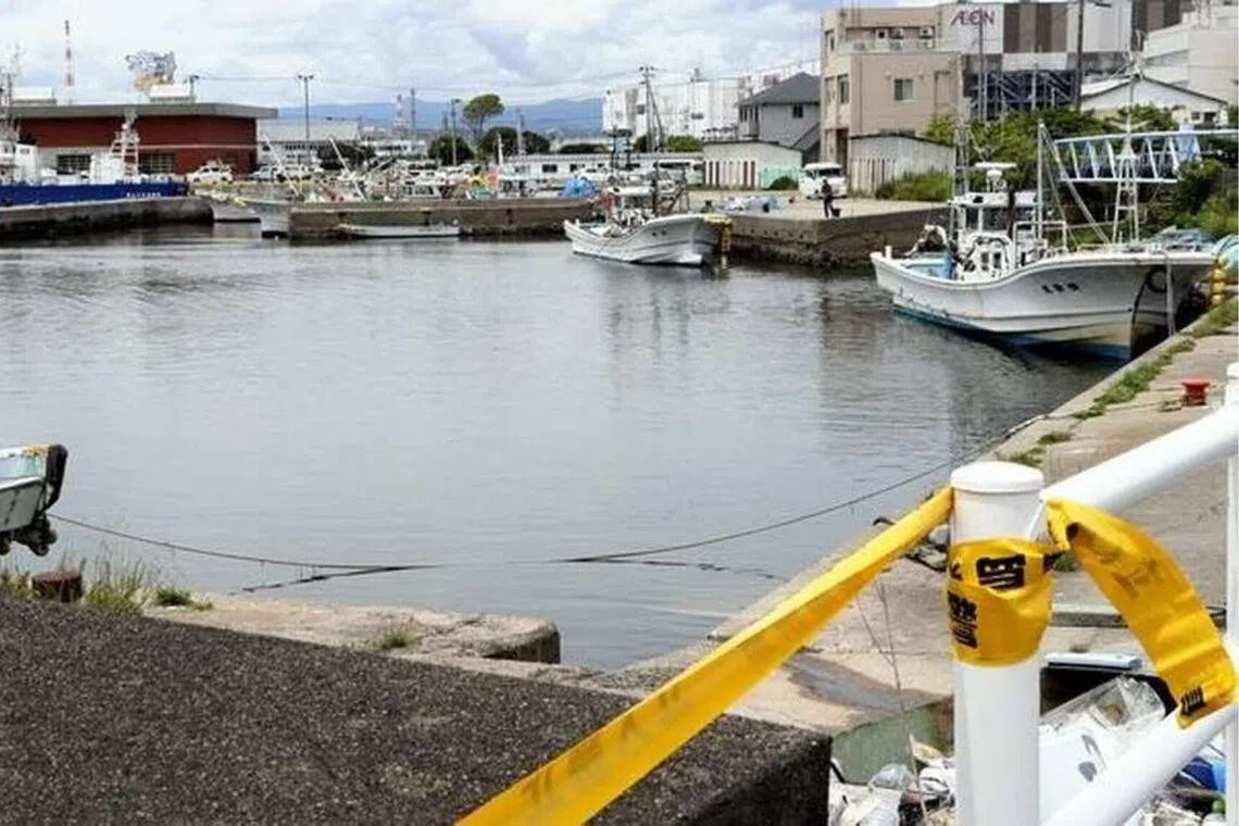 The site where a car plunged into Onahama Port in Iwaki, Fukushima prefecture.