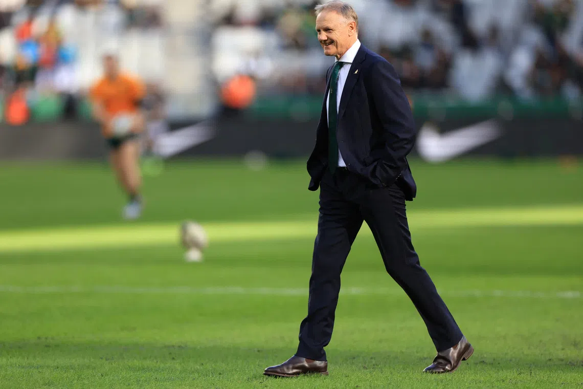 Rugby Union - Rugby Championship - South Africa v Australia - DHL Stadium, Cape Town, South Africa - August 23, 2025  Australia head coach Joe Schmidt on the pitch before the match REUTERS/Esa Alexander