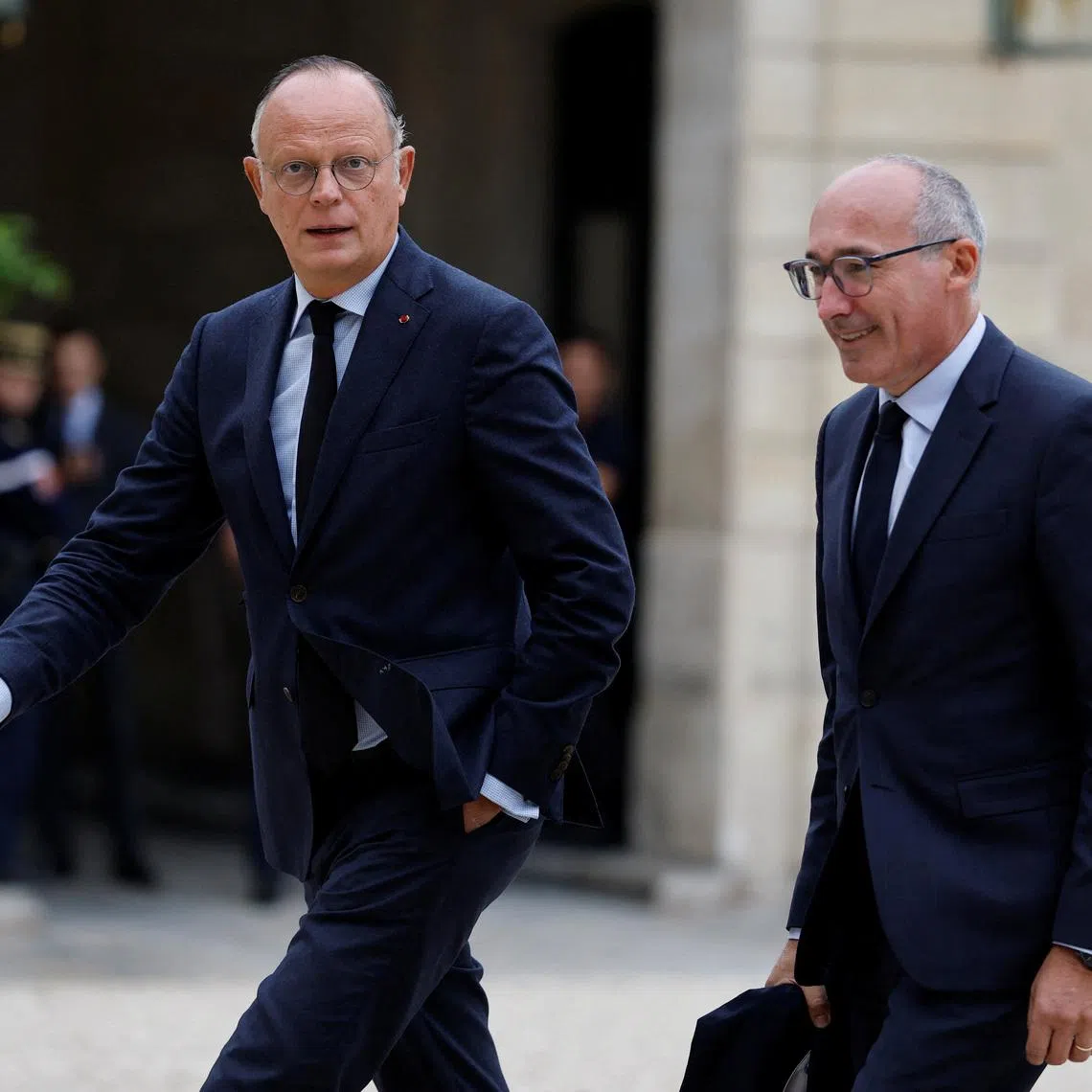 Edouard Philippe, Mayor of Le Havre and leader of French political party Horizons (HOR) and Member of parliament Paul Christophe, president of the Horizons & Independants parliamentary group, arrive for a meeting with French President Emmanuel Macron, on the day France expects the nomination of a new prime minister, at the Elysee Palace in Paris, France, October 10, 2025. REUTERS/Stephanie Lecocq