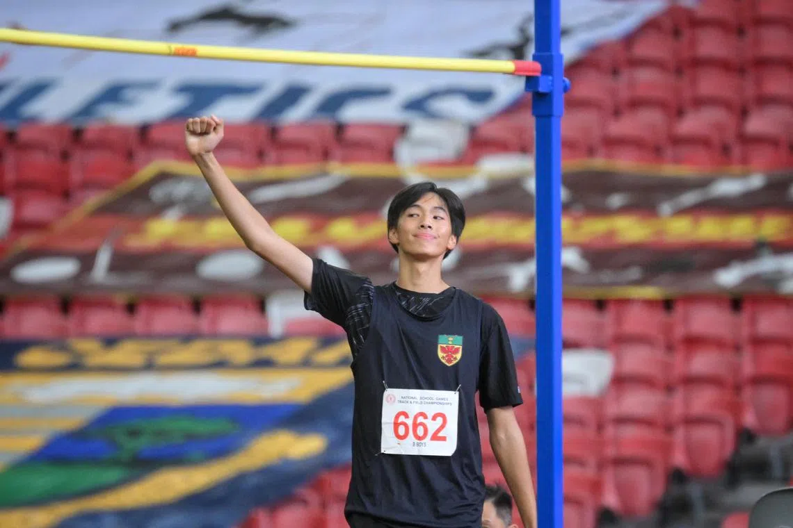 Raffles Institution's Rei Tan broke the B Division boys' high jump record with a height of 2.05m.