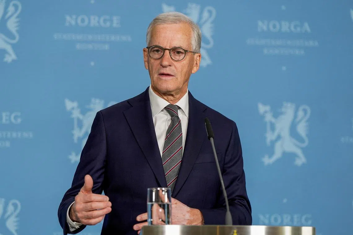 Prime Minister Jonas Gahr Store holds a press conference about Norway's contribution to NATO at the Prime Minister's Office in Oslo, Norway June 20, 2025.  Hakon Mosvold Larsen/NTB/via REUTERS