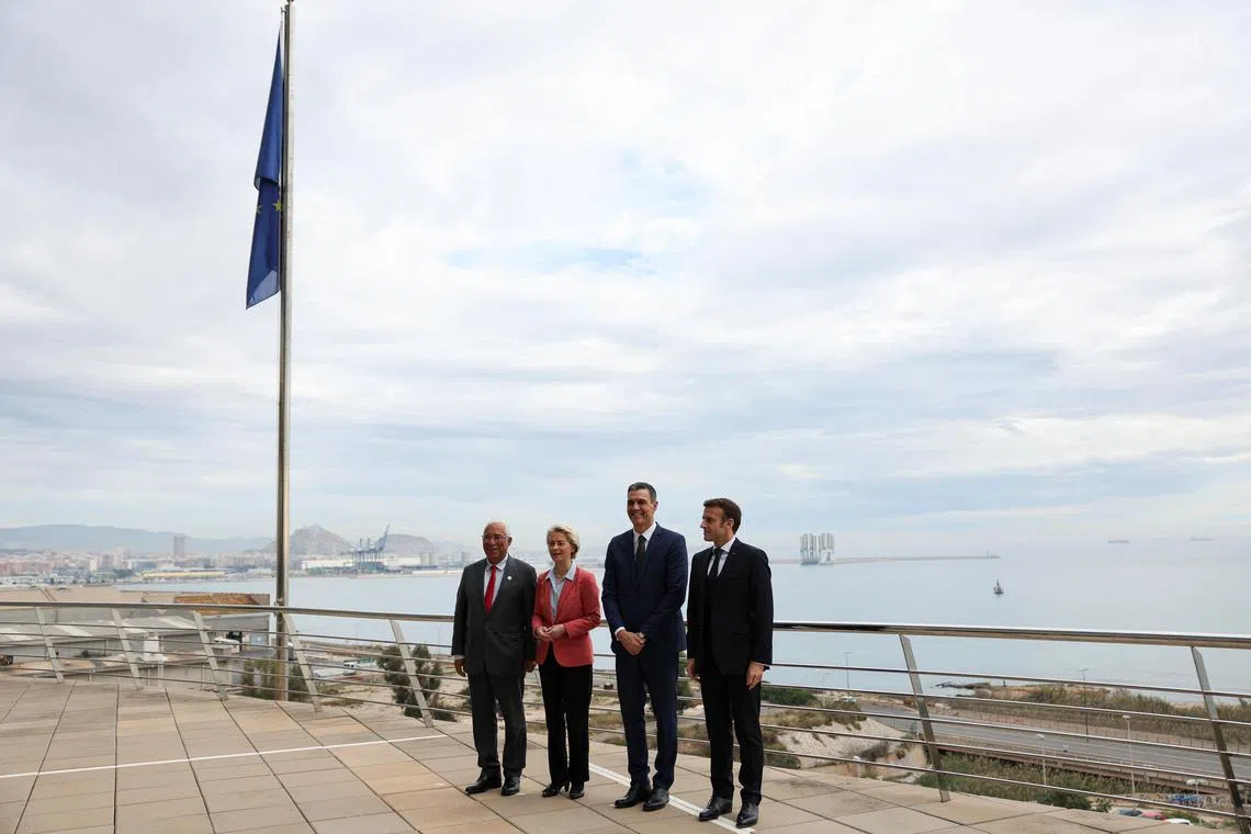 Leaders of Spain, France, Portugal and the EU pose for a group photo ahead of a H2MED summit, in Spain, in December 2022.