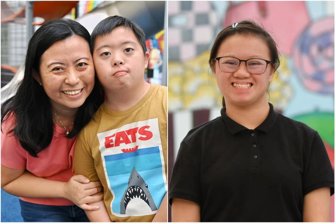 Zachary Isaac Ho with his mother Madam Lim Gek Hsiang (left) and Ms Grace Gan. They have Down syndrome, a genetic condition in which a person is born with an extra partial or whole copy of chromosome 21.
