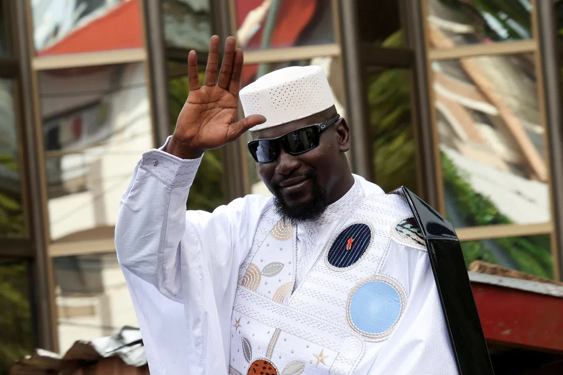 Guinean leader Mamadi Doumbouya waves after submitting his candidacy at the Supreme Court ahead of the presidential election scheduled for December 28, in Conakry, Guinea, November 3, 2025. REUTERS/Luc Gnago