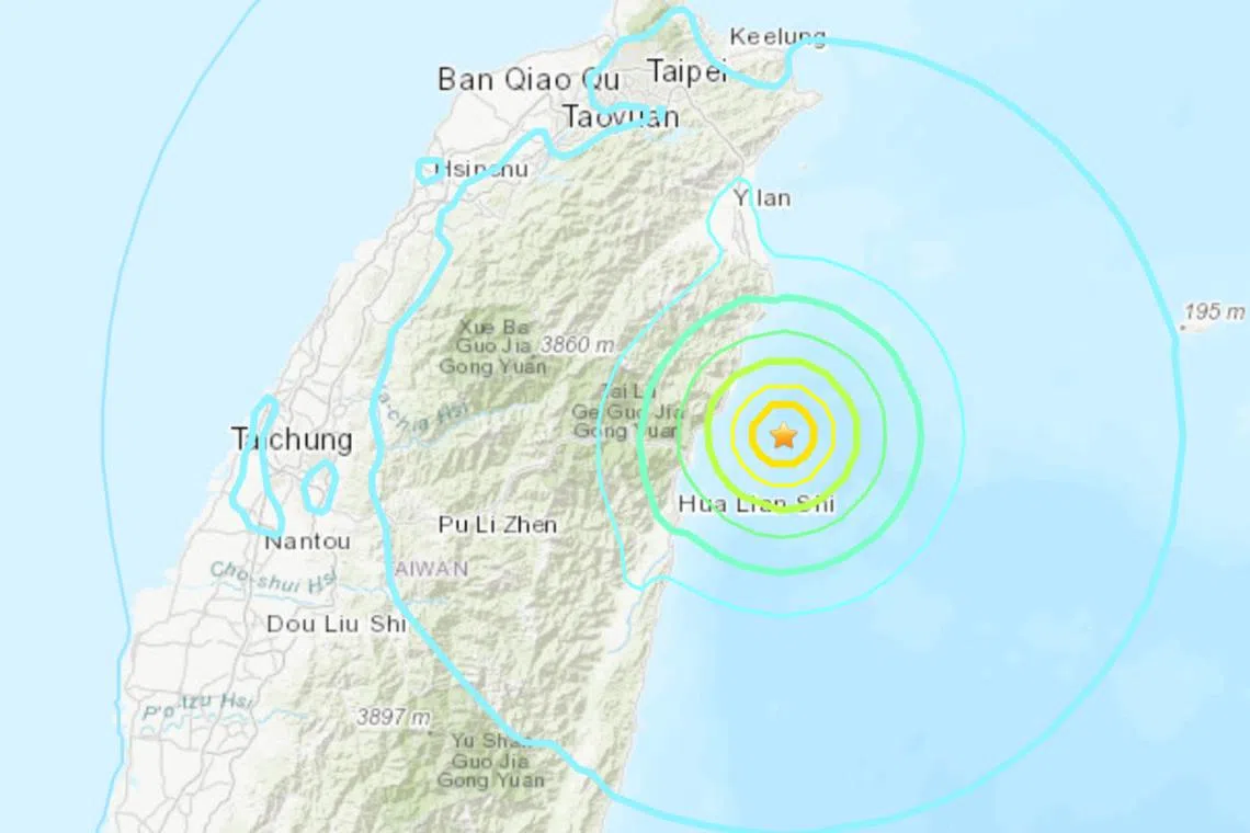 The earthquake shook buildings in the capital, Taipei. The quake, off the coast of Hualien county, had a depth of 10km.
