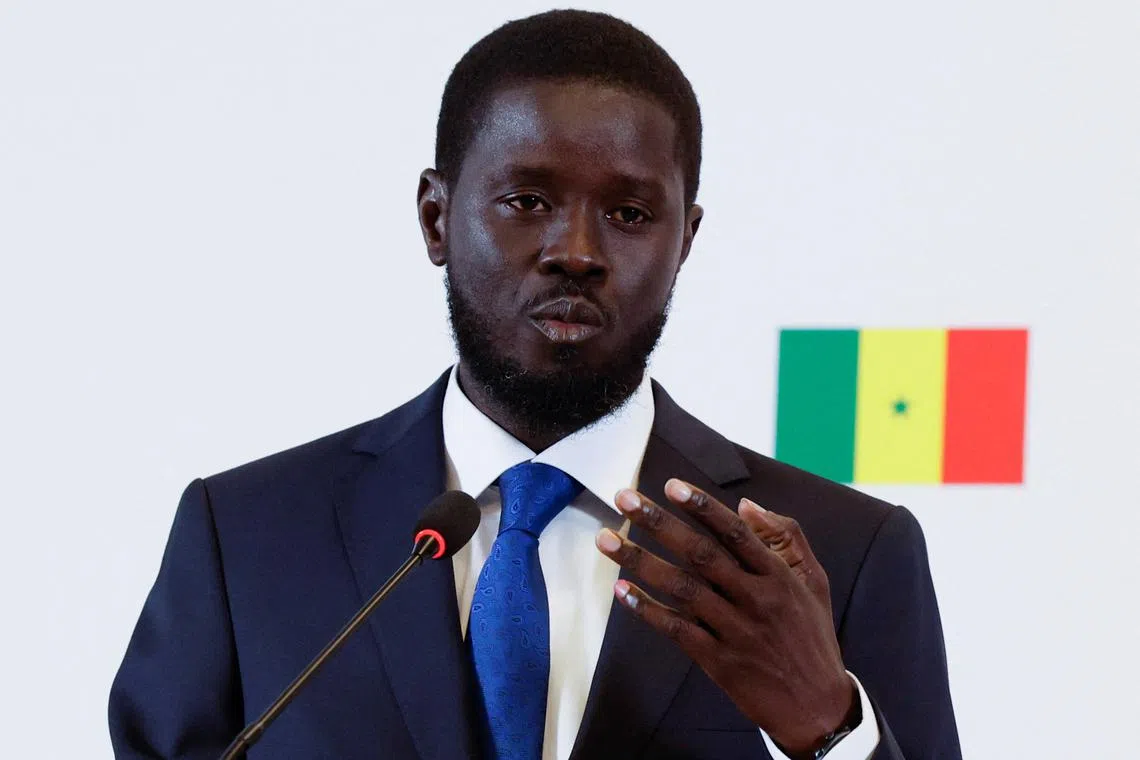FILE PHOTO: Senegal's president-elect Bassirou Diomaye Faye speaks during a press conference in Dakar, Senegal March 25, 2024. REUTERS/ Luc Gnago/File Photo
