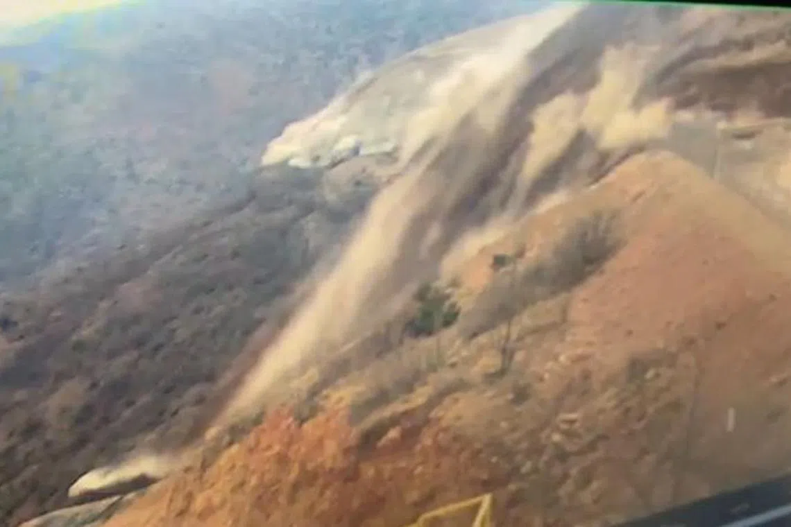 A CCTV monitor shows a landslide at an Anagold Mining operation in Ilic, Turkey February 13, 2024 in this screen grab from a  social media video. Mustafa Sarigul via X/via REUTERS