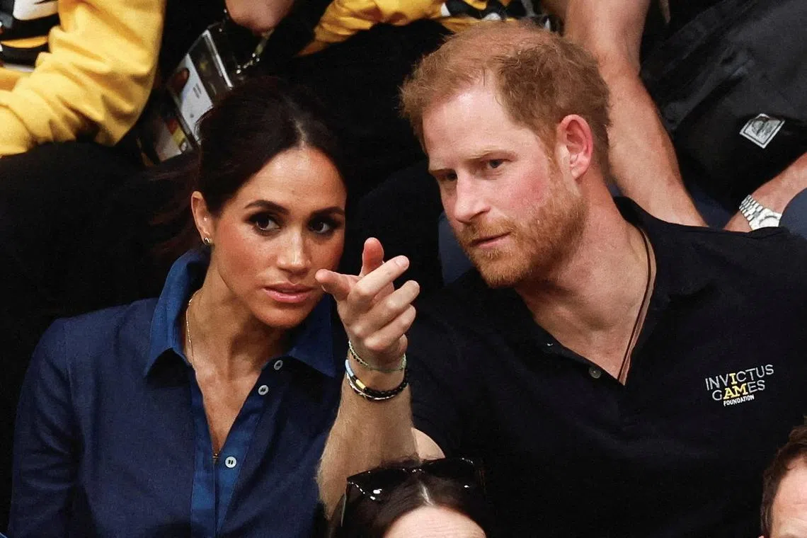 Prince Harry, the Duke of Sussex, and his wife Meghan, Duchess of Sussex, attend the sitting volleyball final at the 2023 Invictus Games in Dusseldorf, Germany on Sept 15. 