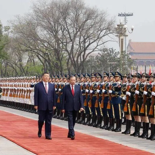 Chinese President Xi Jinping (left) and Vietnam's President To Lam inspecting the guards of honour at the Great Hall of the People in Beijing, in this photo released by the Vietnam News Agency on April 15.