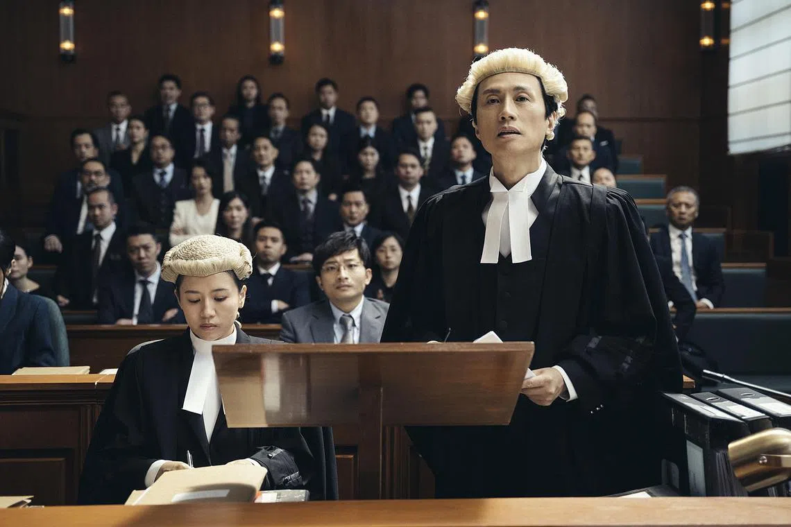 Hong Kong movie A Guilty Conscience stars actors Dayo Wong (right, foreground) and Renci Yeung (left, foreground).