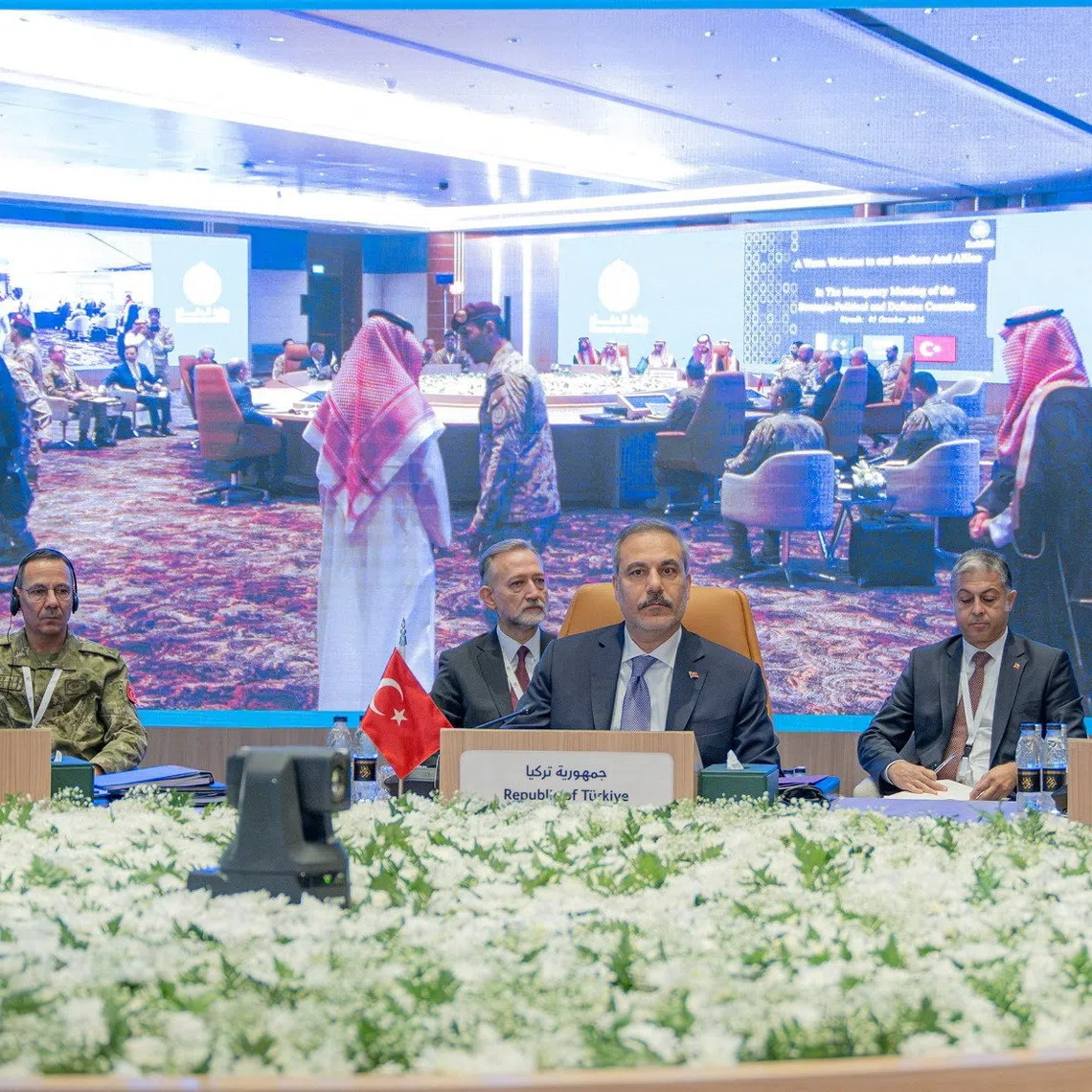 Turkey's Foreign Minister Hakan Fidan attends the Mecca defense pact meeting between Turkey, Saudi Arabia ​and Pakistan in Riyadh, Saudi Arabia, October 5, 2026. Saudi Press Agency/Handout via REUTERS