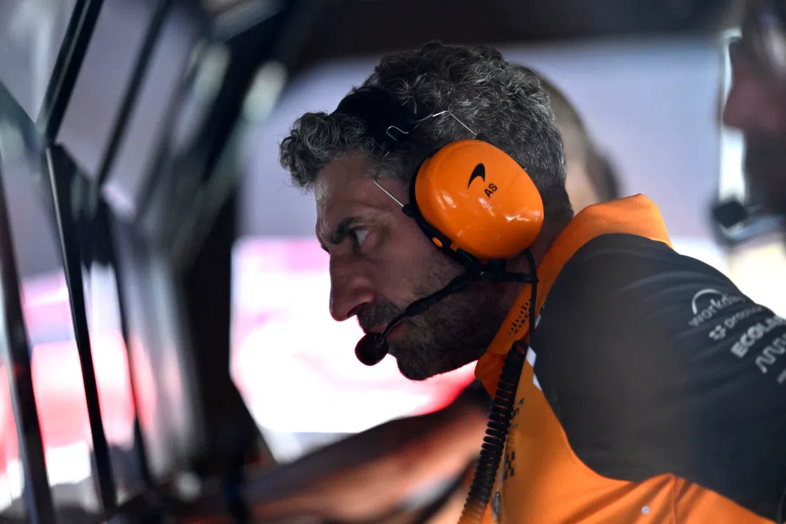 FILE PHOTO: Formula One F1 - Austrian Grand Prix - Red Bull Ring, Spielberg, Austria - June 29, 2025 McLaren team principal Andrea Stella watches on during the race Pool via REUTERS/Denes Erdos/ File Photo