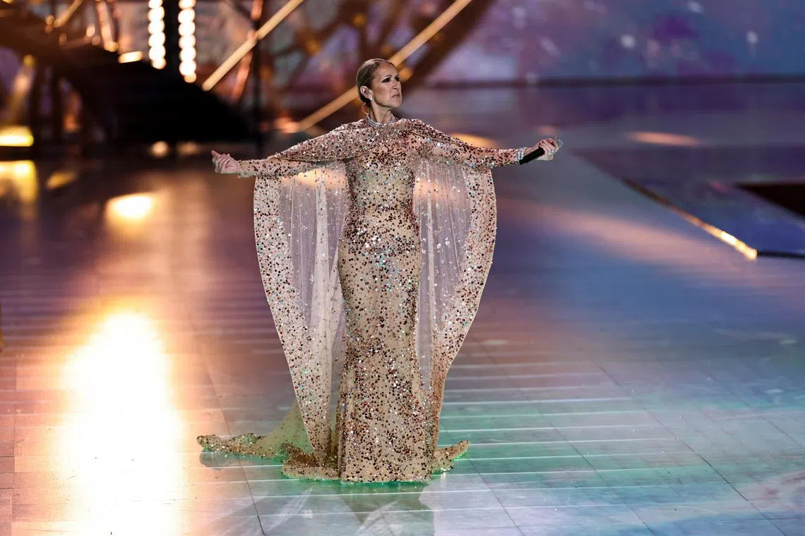 Canadian singer Celine Dion performs during the 1001 Season of Elie Saab fashion show in Riyadh on Nov 13, 2024.