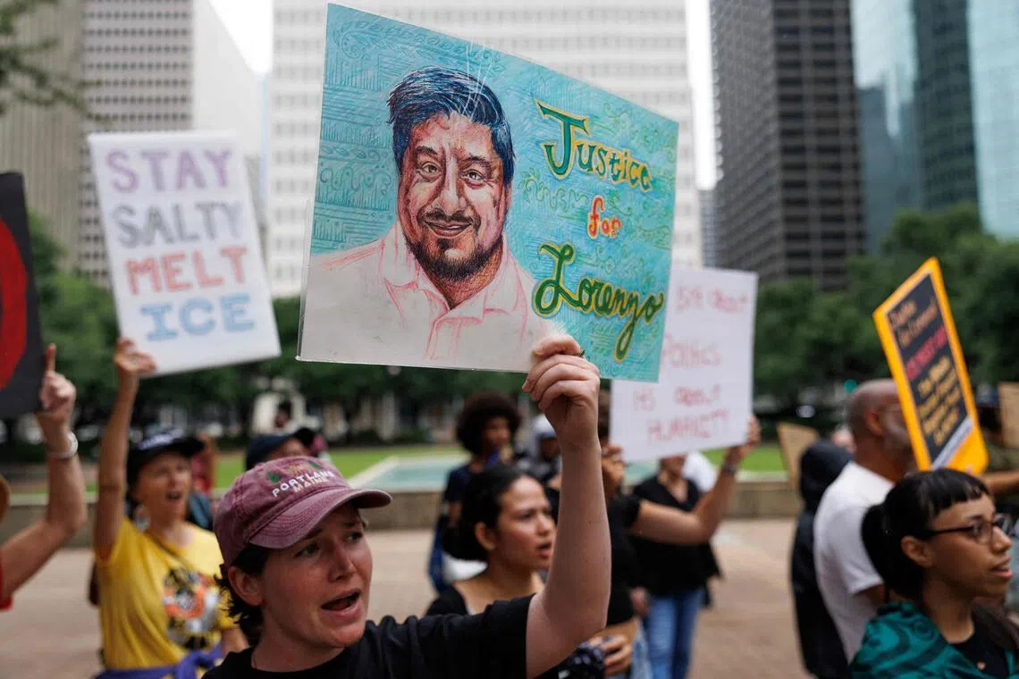 Demonstrators held protests in July against the US Immigration and Customs Enforcement for the killing of two men six days apart during traffic stops in Texas and Maine.