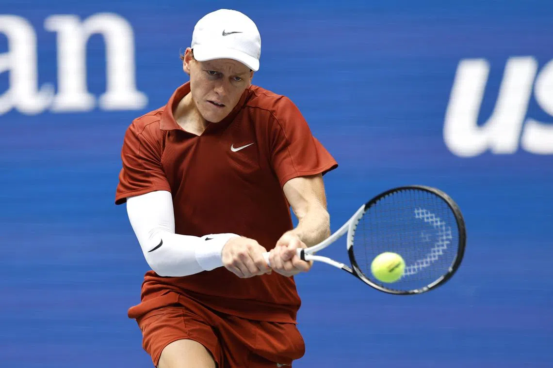 Italy's Jannik Sinner in action against Vit Kopriva of the Czech Republic on Aug 26.