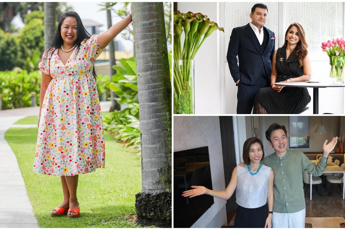 Singapore’s luxury real estate agents (clockwise from left) Ms Michele Cabasug, Mr Kaizar Karkaria and Ms Sunita Gill and Shen Jiaming and Joelle Chew.