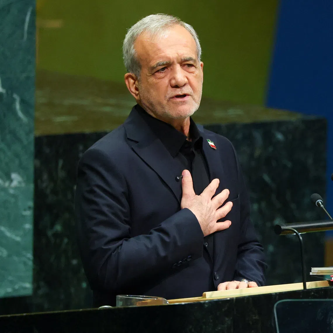 Iran's President Masoud Pezeshkian addresses the 81st United Nations General Assembly (UNGA) at UN headquarters in New York City, US, September 23, 2026.  REUTERS/MIKE SEGAR