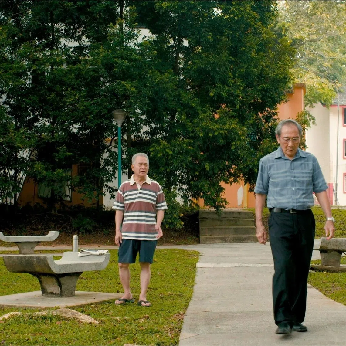 Richard Low (left) and Lim Kay Tong in The Old Man And His Car.