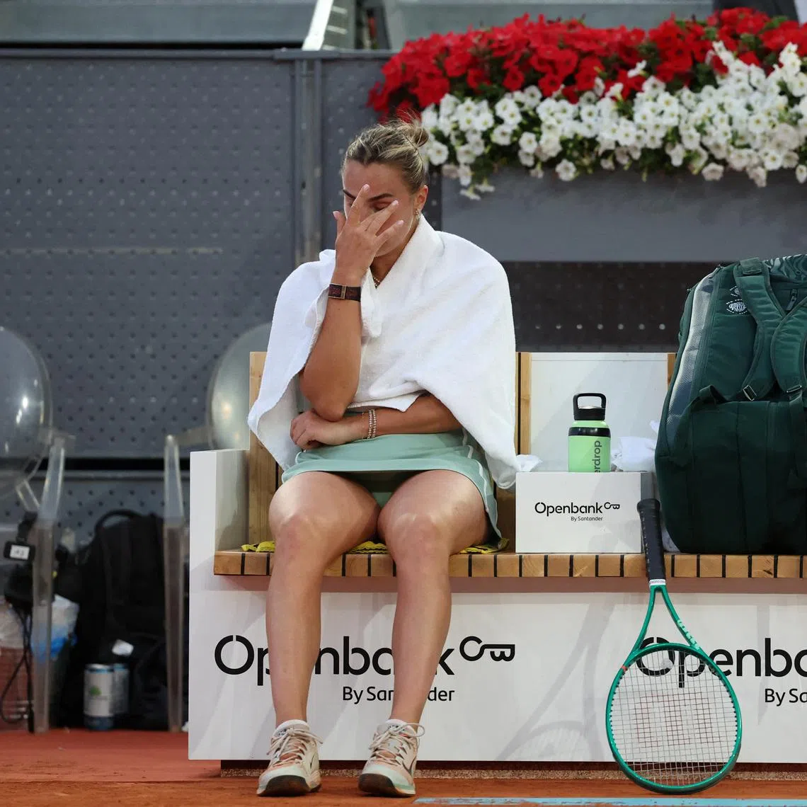 Belarus' Aryna Sabalenka during her quarter final match against Hailey Baptiste of the US.