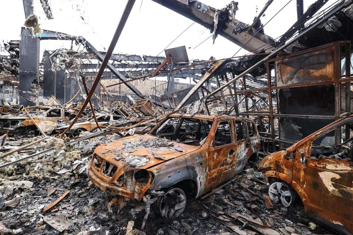 A car service centre in eastern Tehran that was hit by a missile strike on March 28.
